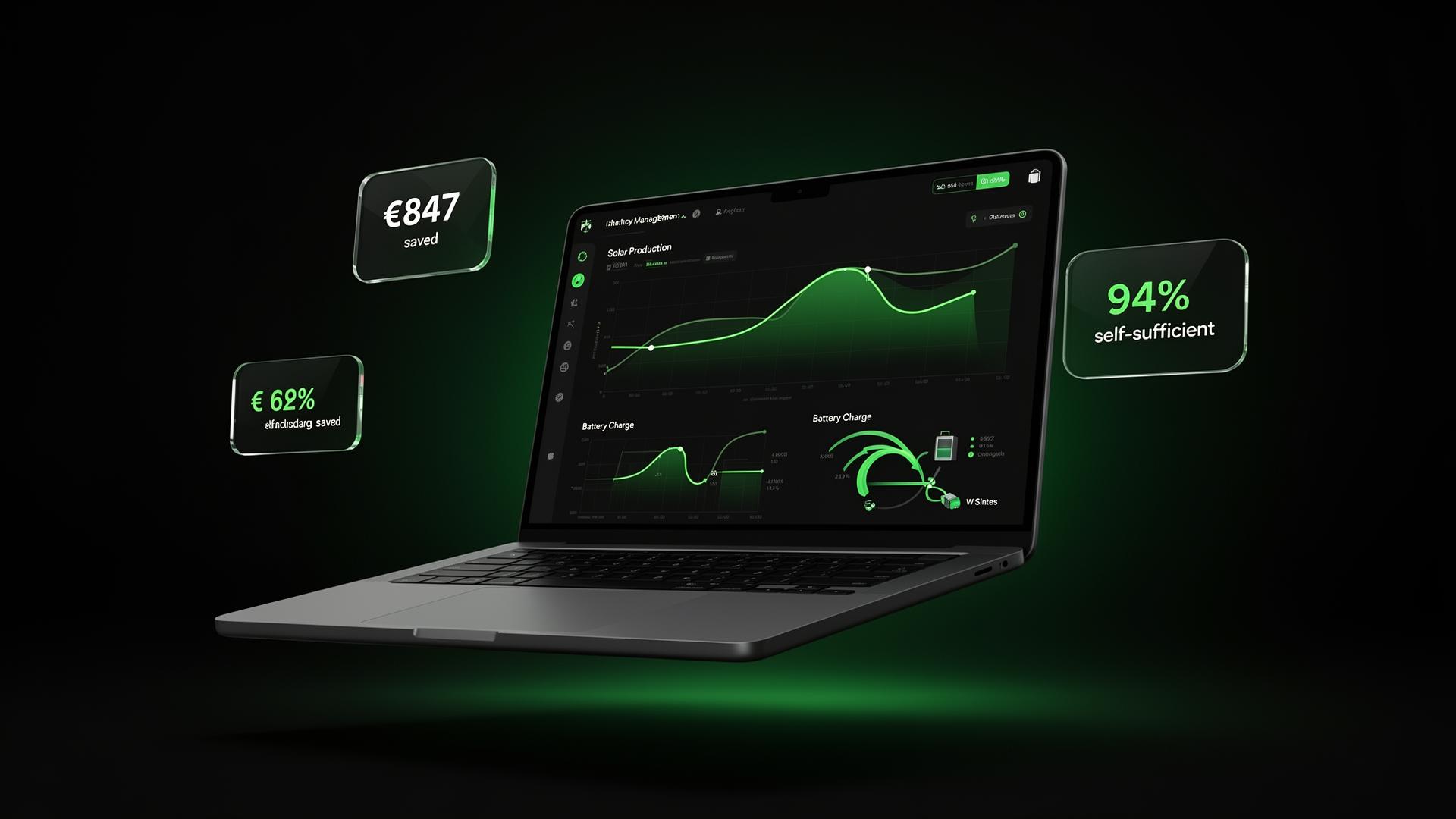 VoltSync dashboard met realtime energie-monitoring, batterij-sturing en besparingsoverzicht
